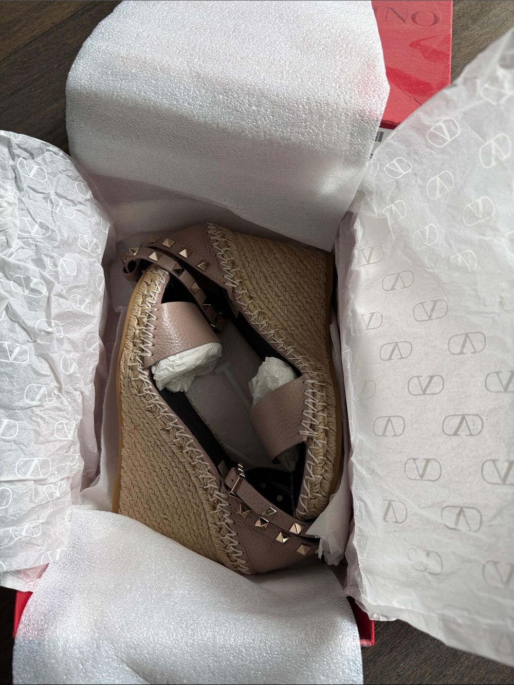 Valentino poudre Rockstud Espadrille Wedges